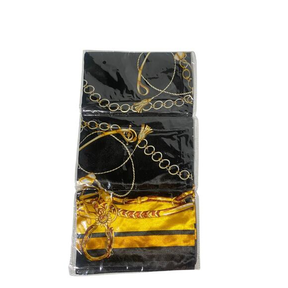 Equestrian Horse Riding Designed Motif Scarf Black and Gold 35 x 35 NEW - Picture 8 of 9